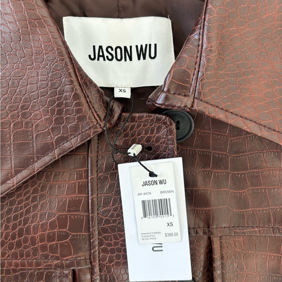 NWT Jason Wu Dark Brown Faux Leather Croc Trench Coat w belt and dagger collar - Picture 3 of 4